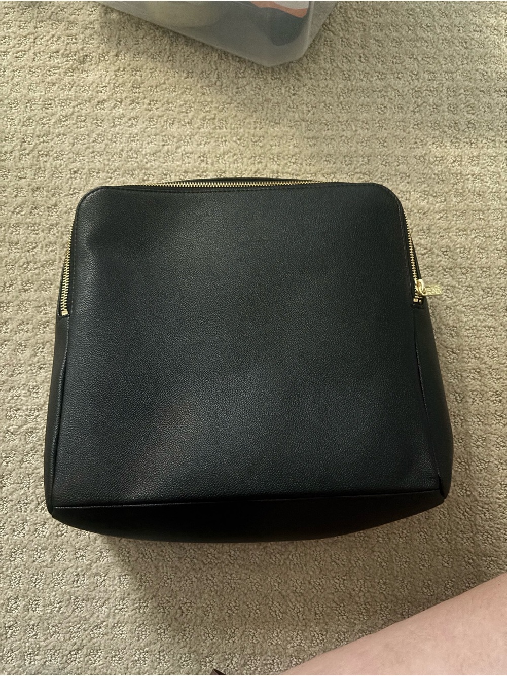 Classic Black Leather Lunch Tote Gold Zippers